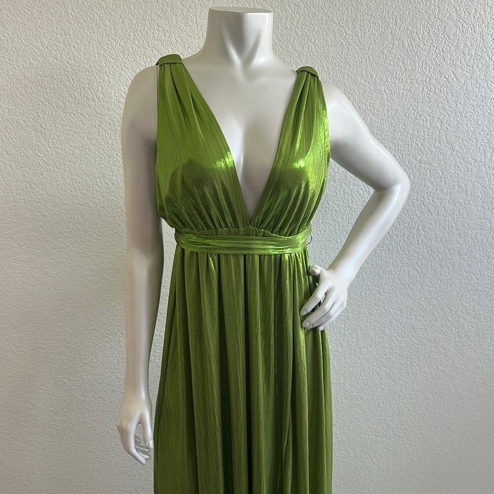 Sincerely Jules Metallic Green Grecian goddess gown